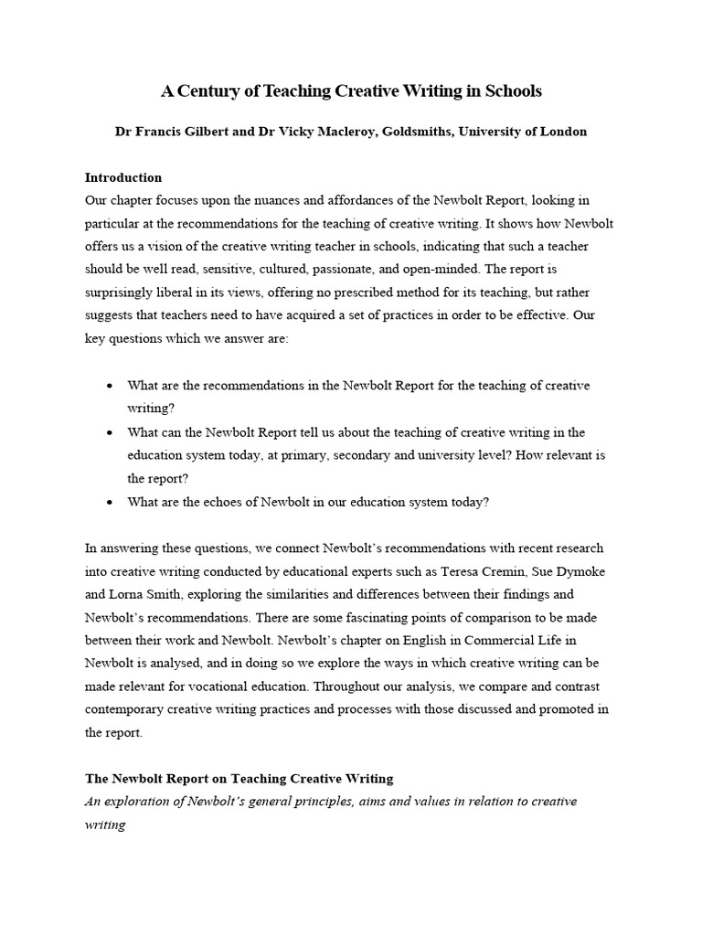 Newbolt Report on Creative Writing Teaching | PDF | Teachers | Essays