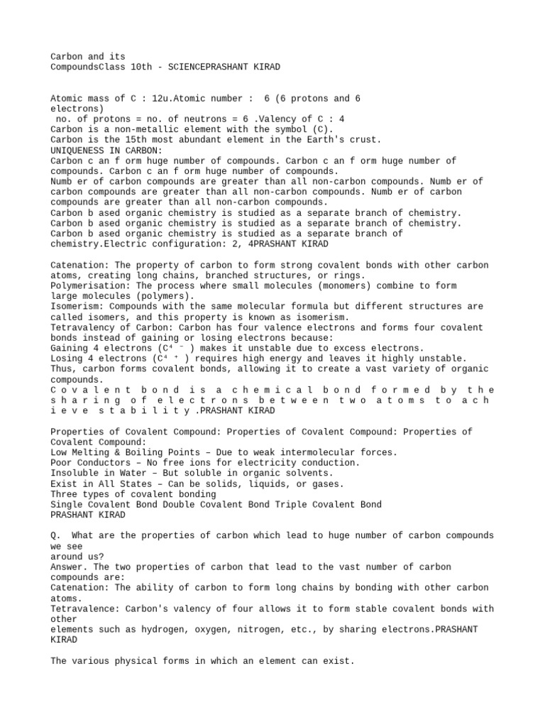 Properties and Compounds of Carbon | PDF | Combustion | Carbon