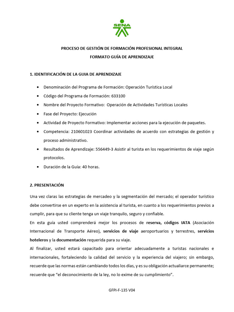 GA11 - Asistir Al Turista en Los Requerimientos de Viaje Según ...