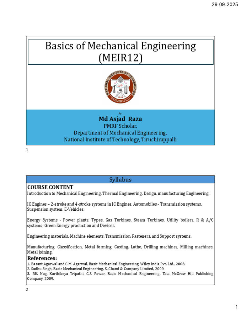 Mechanical Engineering Course Syllabus | PDF | Belt (Mechanical) | Clutch