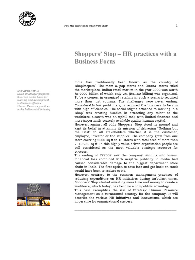 Shoppers' Stop HR Strategies in Retail | PDF | Retail | Human Resources