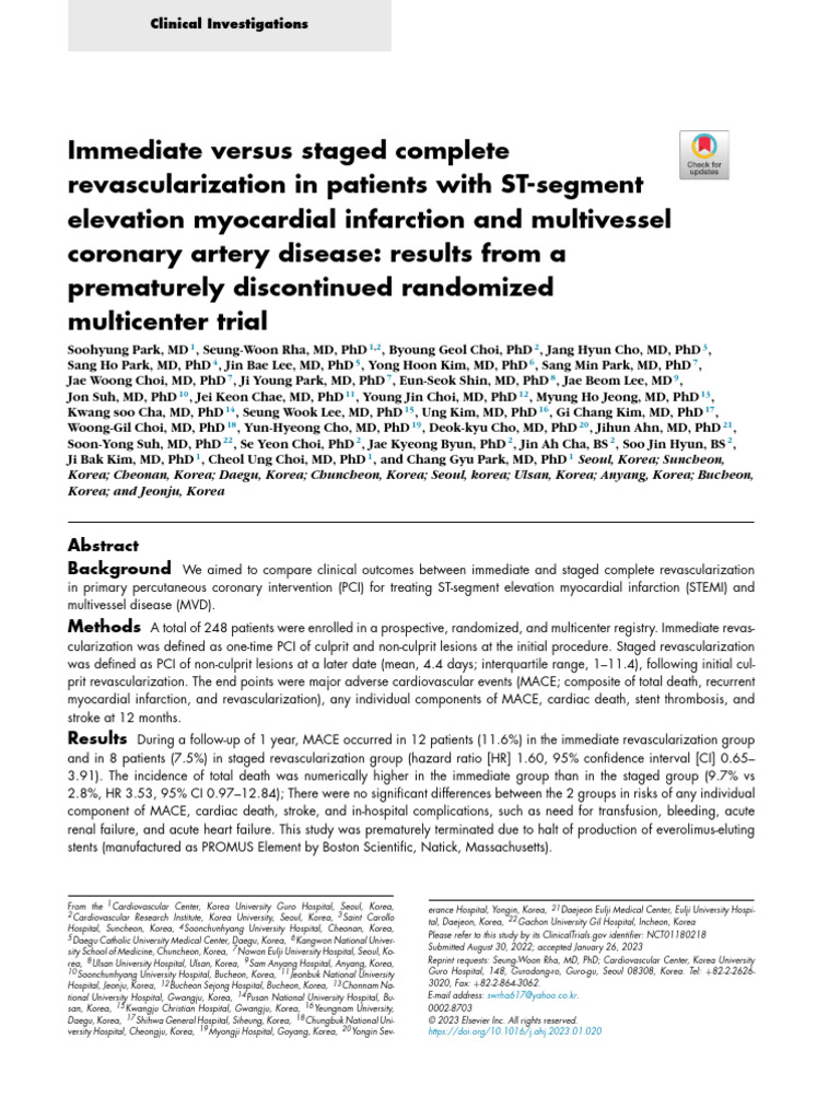 Immediate vs Staged Revascularization in STEMI | PDF | Percutaneous ...