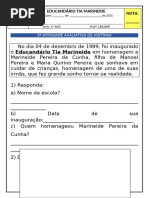 Prova de História - 1º Ano - 3º Bim. - 2025