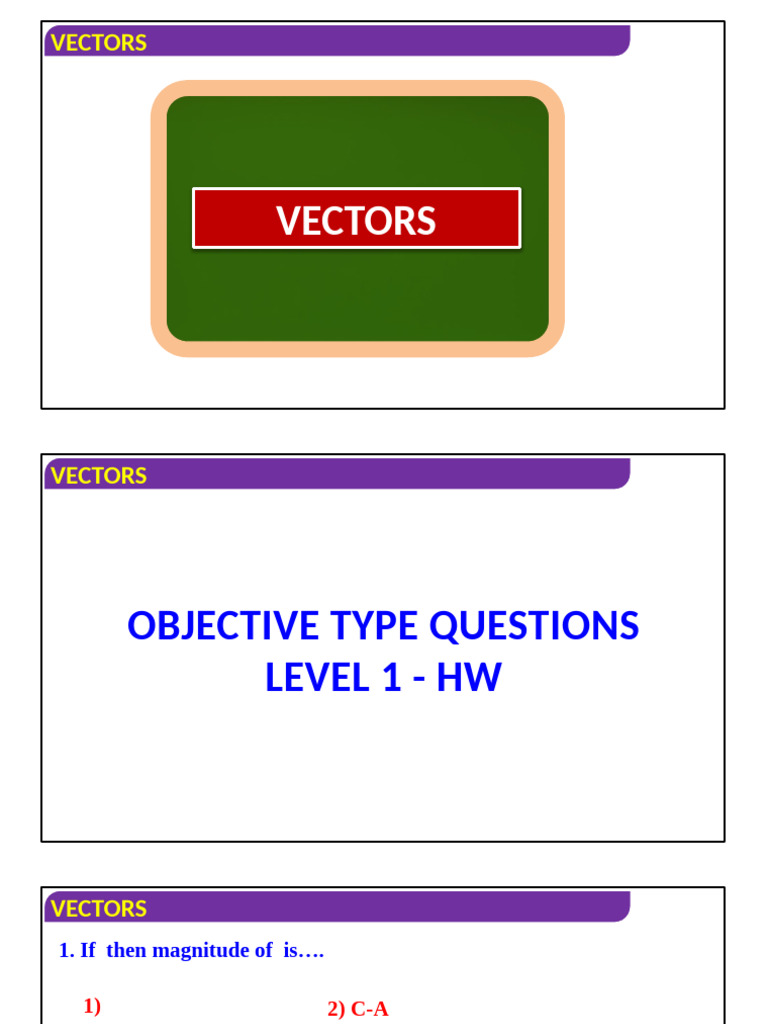 Objective Questions on Vectors | PDF | Euclidean Vector | Force