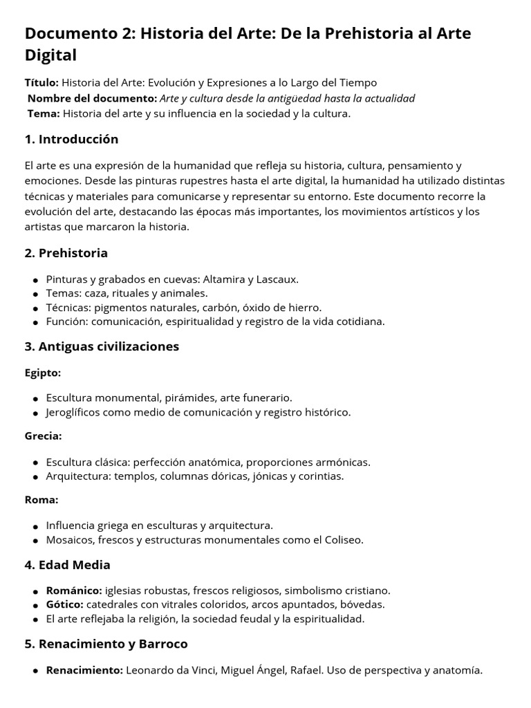 Evolución del Arte: De la Prehistoria a Hoy | PDF | Pinturas | Escultura