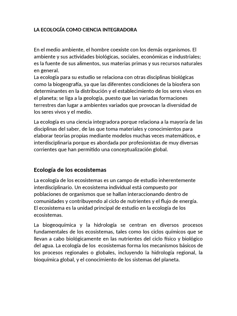 Ecología: Ciencia Integradora y Ecosistemas | PDF | Ecología | Ecosistema