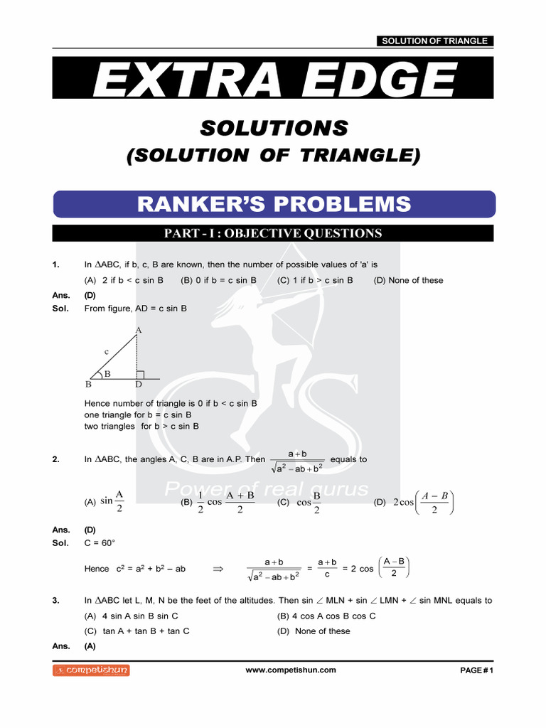 Solution of Triangles Extra Edge Solutions | PDF