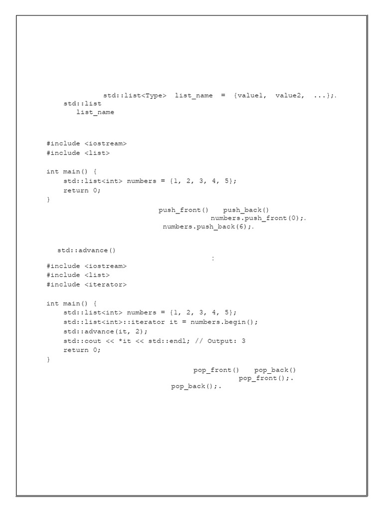 C++ List Declaration and Management | PDF