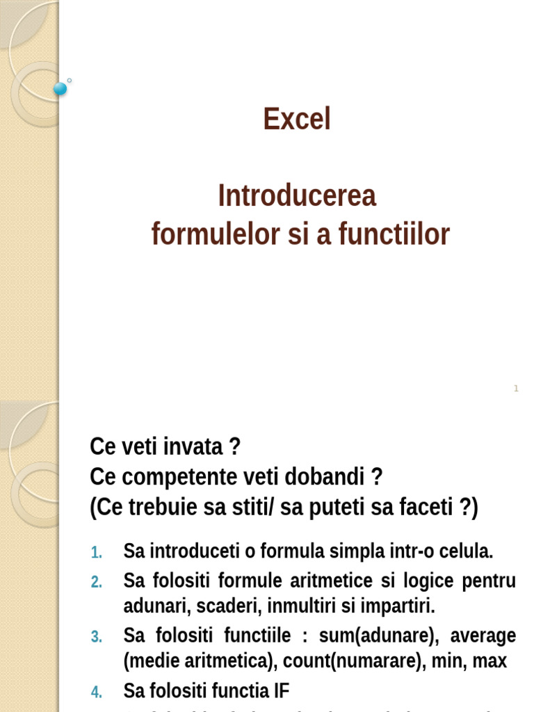 Introducerea Formulelor Si A Functiilor | PDF