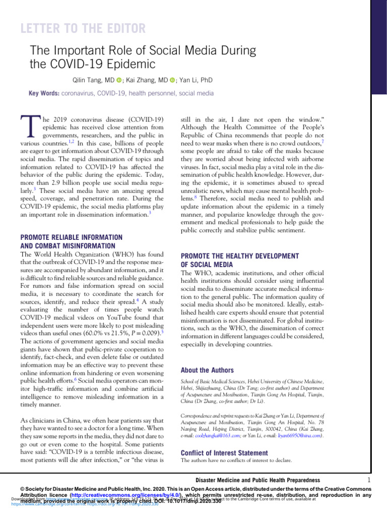 The Important Role of Social Media During The Covid 19 Epidemic | PDF ...