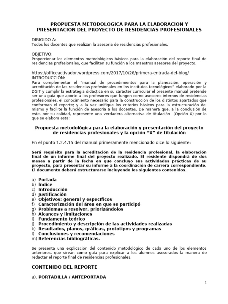 Propuesta Metodologica para La Elaboracin y Presentacion Del Proyecto ...