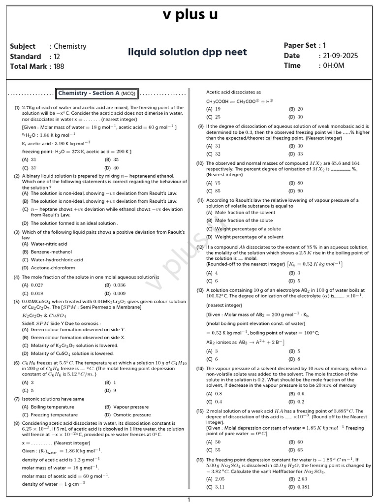 Liquid Solution DPP Neet 931590 1 1758432705 | PDF | Chemical ...