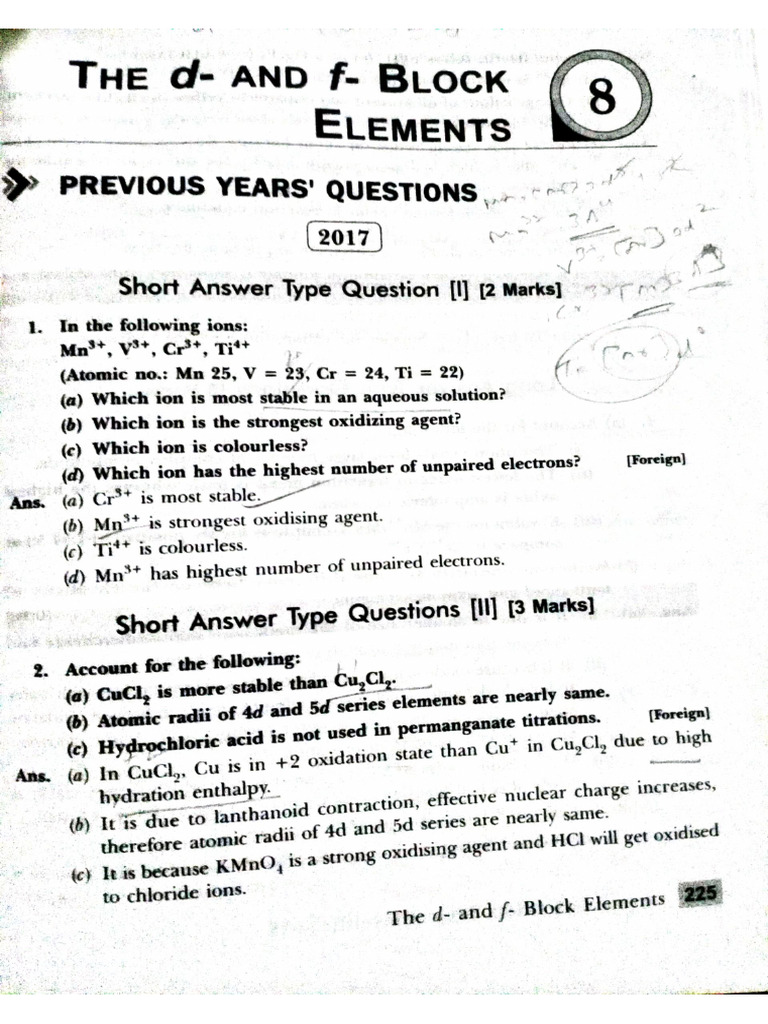 Ch4 D&F Block Elements PYQ | PDF