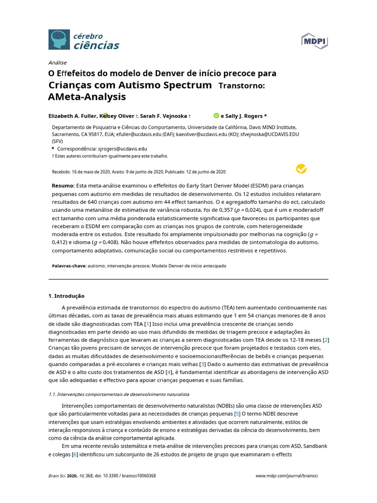 Eficácia do Modelo Denver em Autismo | PDF | Autismo | Análise sistemática