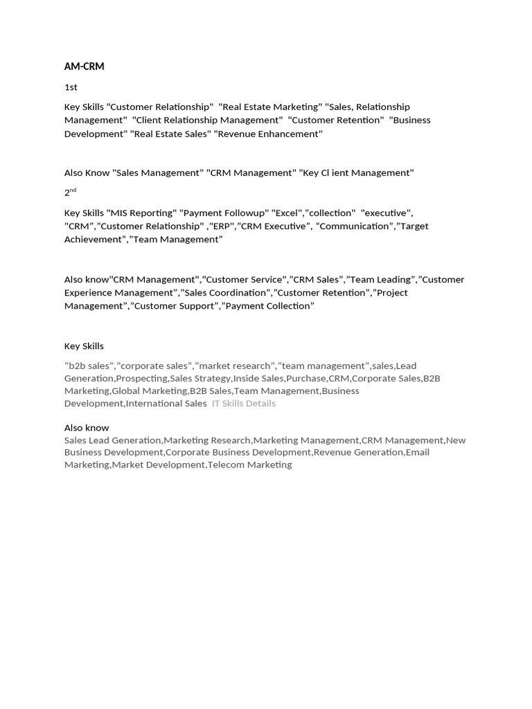 B2B Sales and CRM Skills Overview | PDF
