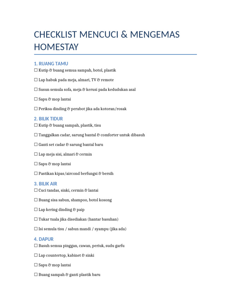 Checklist Homestay | PDF