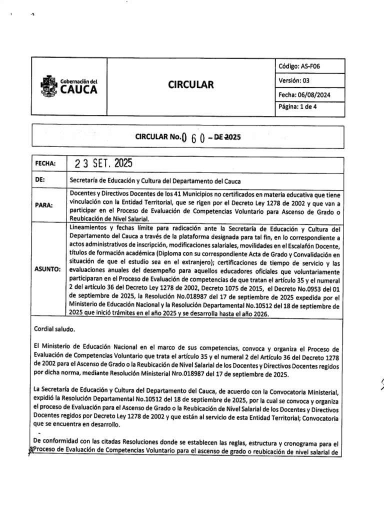 Circular 060 Del 23 de Septiembre de 2025 | PDF