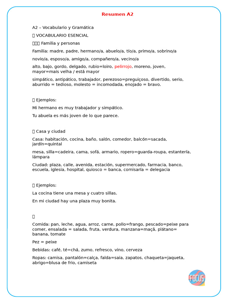 Vocabulario y Gramática A2 Esencial | PDF | Verbo | Lingüística