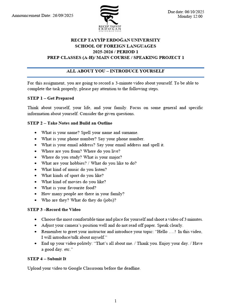 Speaking Project 1 26092025 | PDF | Cognitive Science | Communication