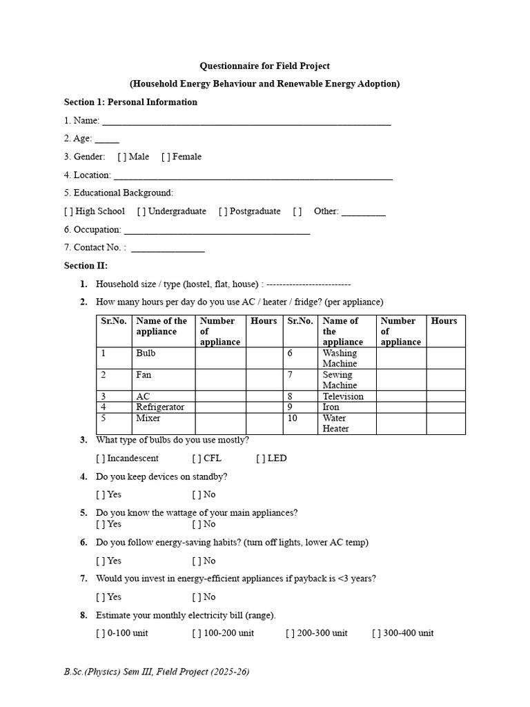 Household Energy Use & Renewable Adoption Survey | PDF | Home Appliance ...