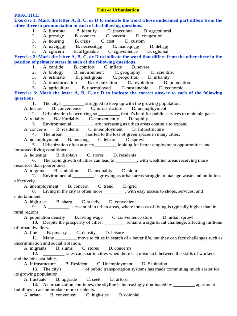Urbanization Practice Exercises | PDF | Cost Of Living | Urbanization