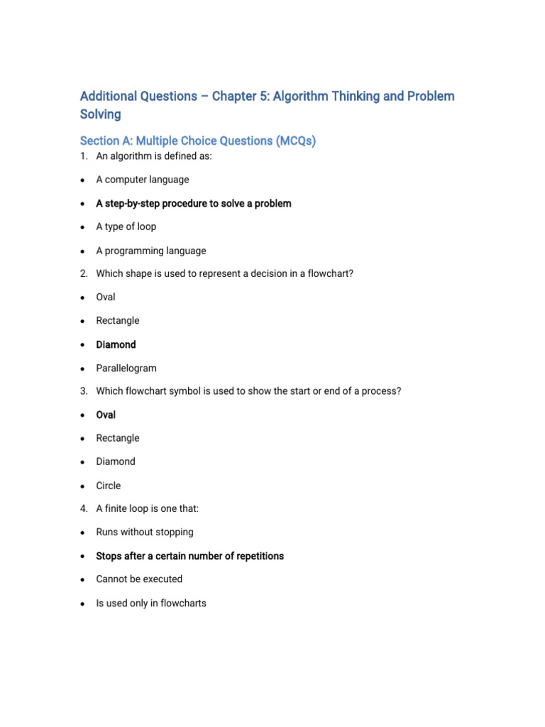 Algorithm Thinking MCQs and Concepts | PDF | Algorithms | Function ...