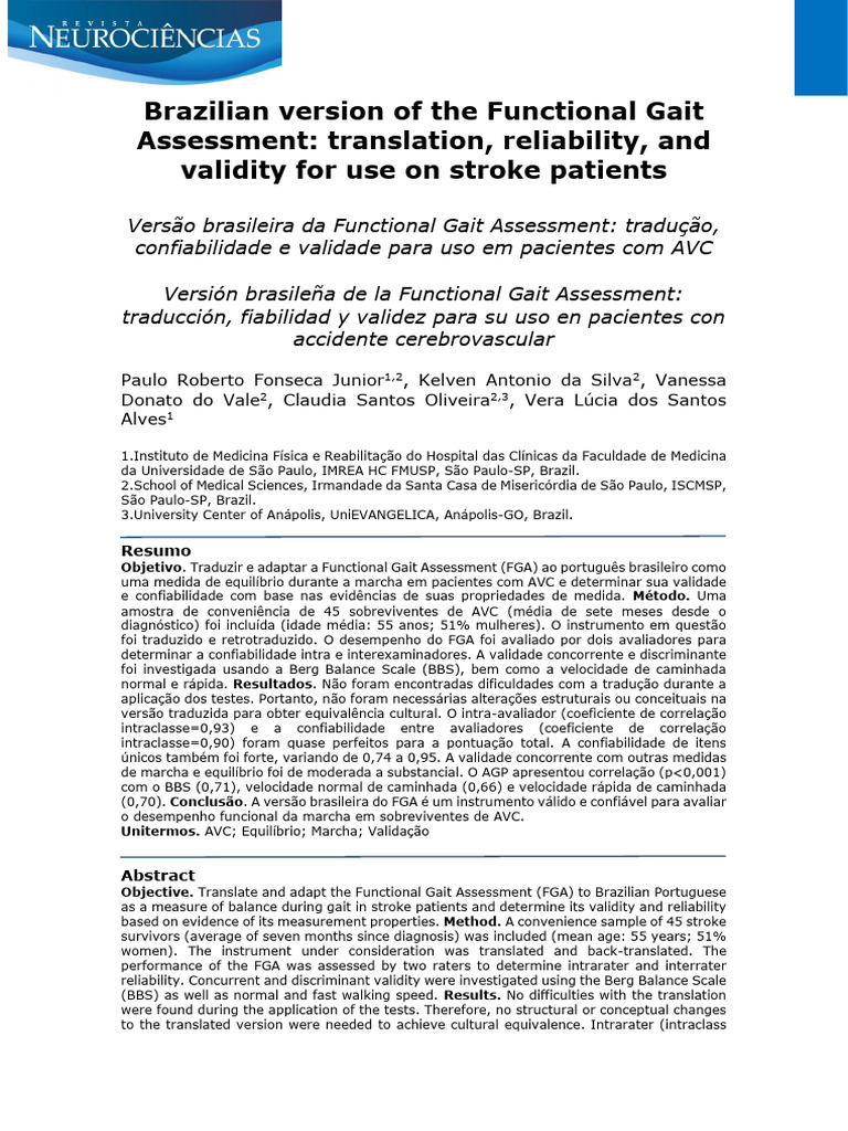FGA: Validação para Pacientes com AVC | PDF