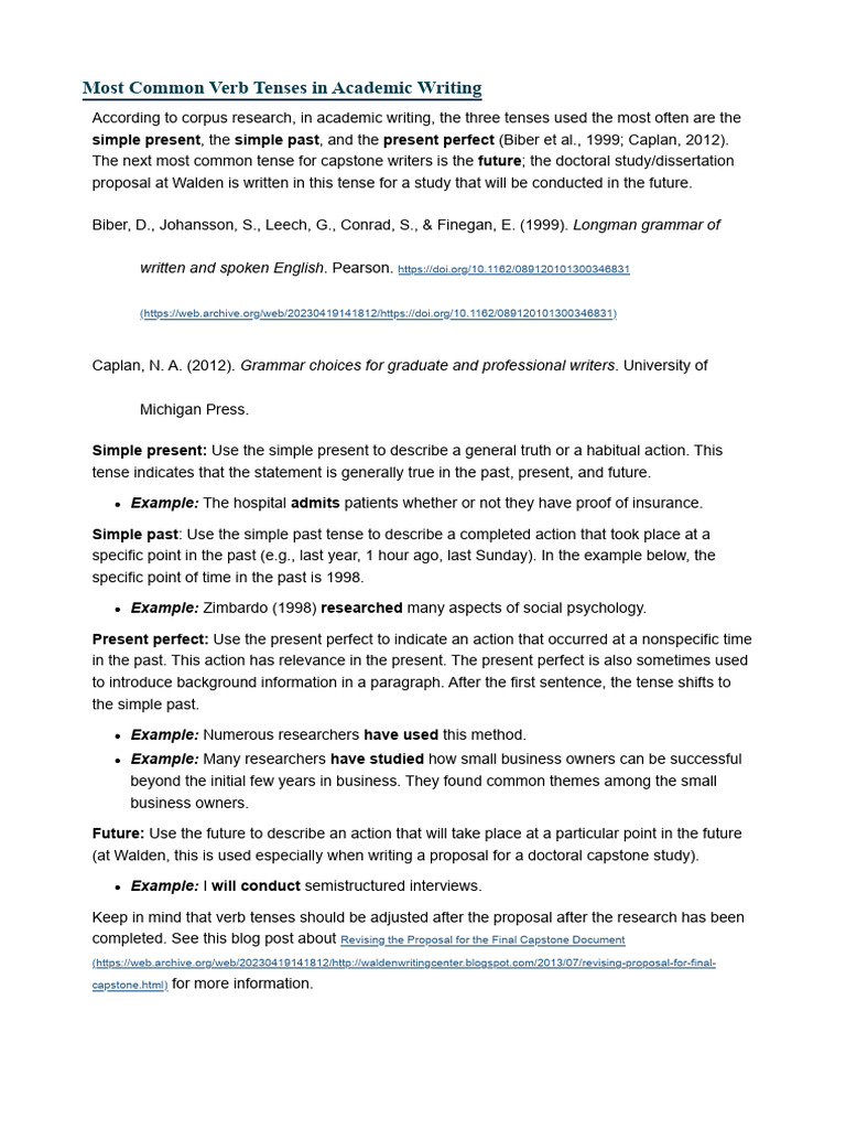 Most Common Verb Tenses in Academic Writing | PDF | Linguistics | Grammar