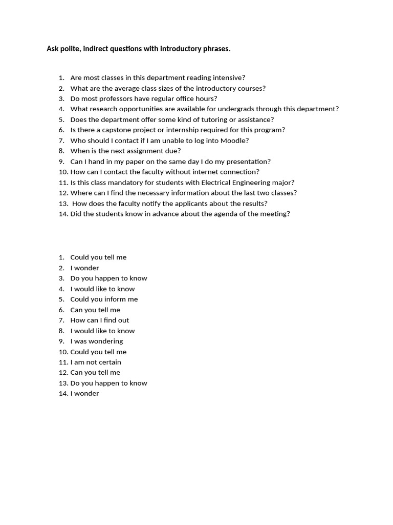 Ask Polite Indirect Questions | PDF