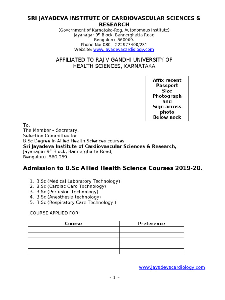 Application of B.SC AHS Courses For 2019-20 | PDF