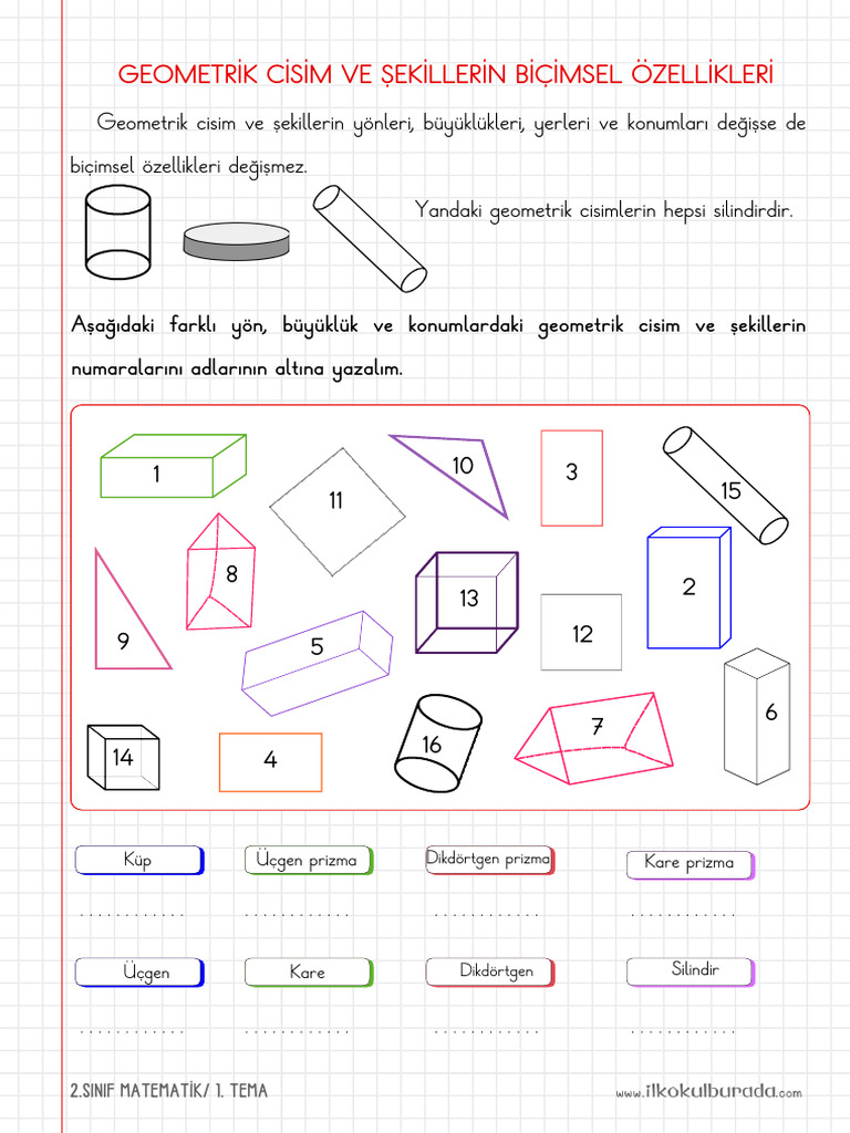 Sınıf - Geometrik Cisim Ve Şekillerin Biçimsel Özellikleri | PDF