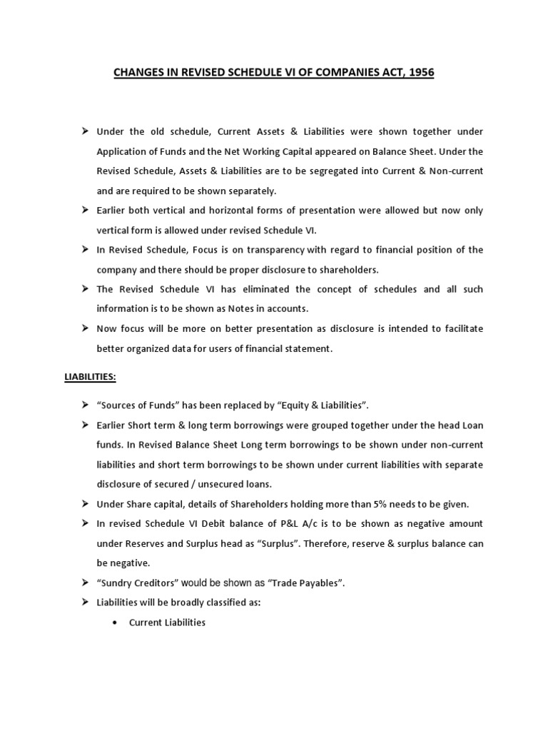 Revised Schedule VI Changes Explained | PDF | Current Liability ...
