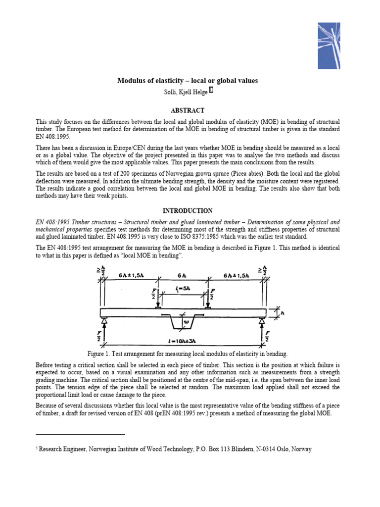 Local vs Global Modulus of Elasticity in Wood | PDF | Bending | Lumber