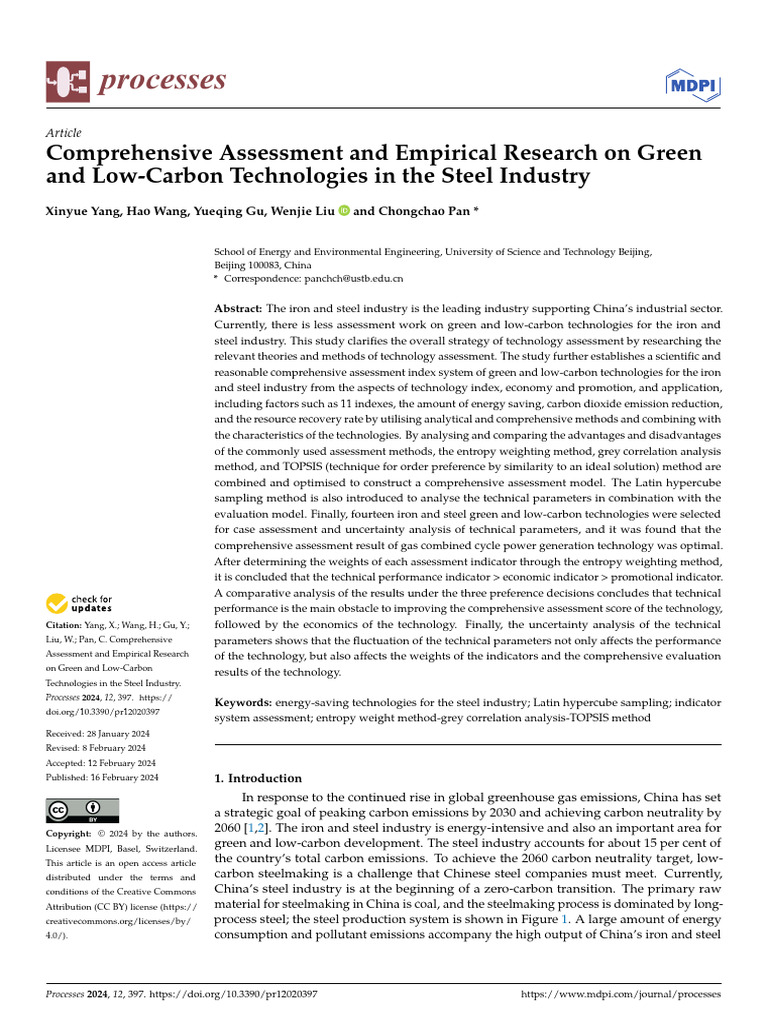 Green Technologies Assessment in Steel Industry | PDF | Energy ...