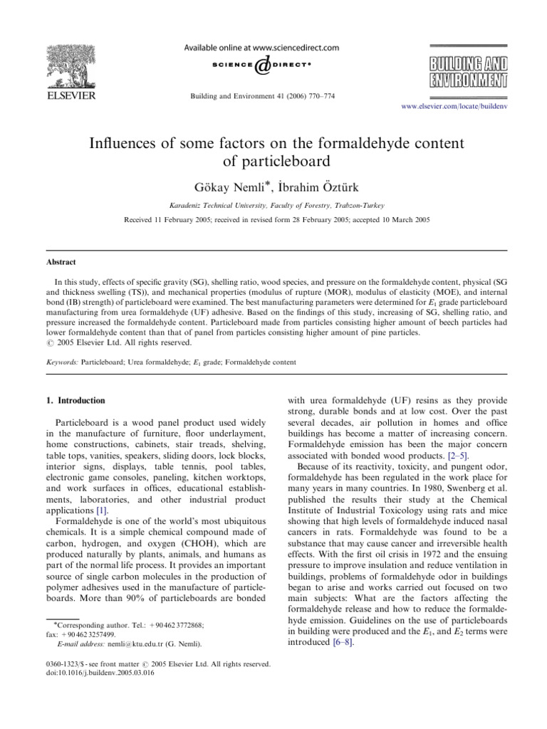 Influences of Some Factors On The Formaldehyde Content | PDF ...