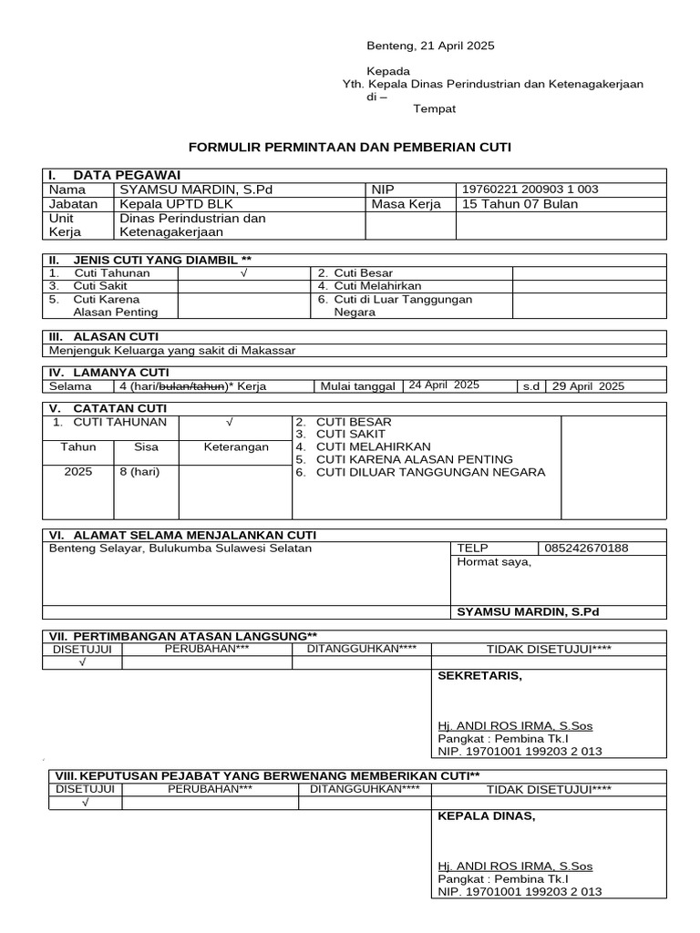 Form CUTI | PDF