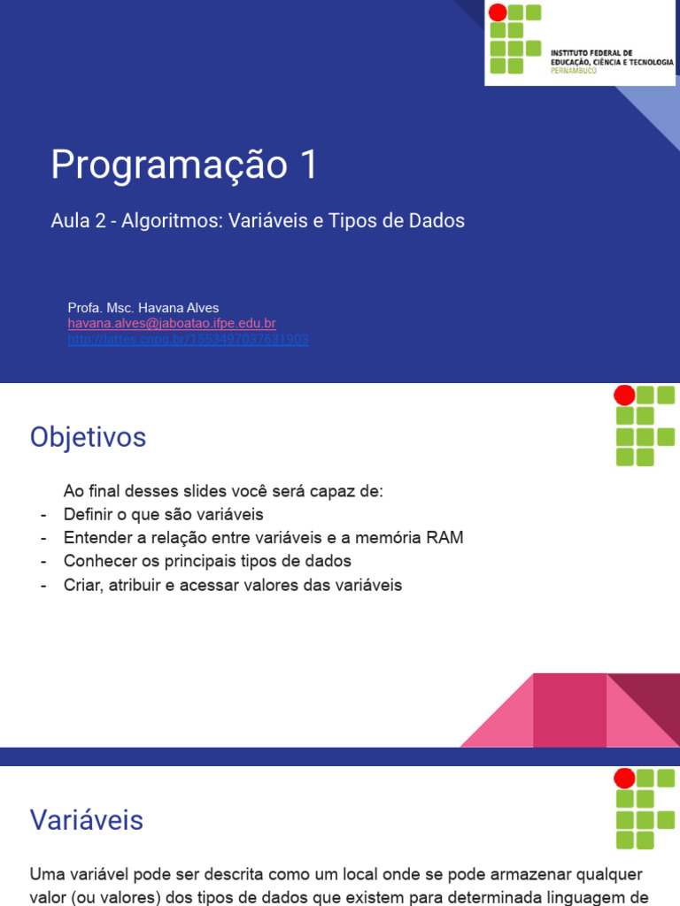 Variáveis e Tipos de Dados em Algoritmos | PDF | Tipo de dados ...
