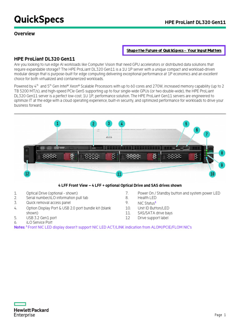 HPE ProLiant DL320 Gen11 QuickSpecs | PDF | Solid State Drive ...