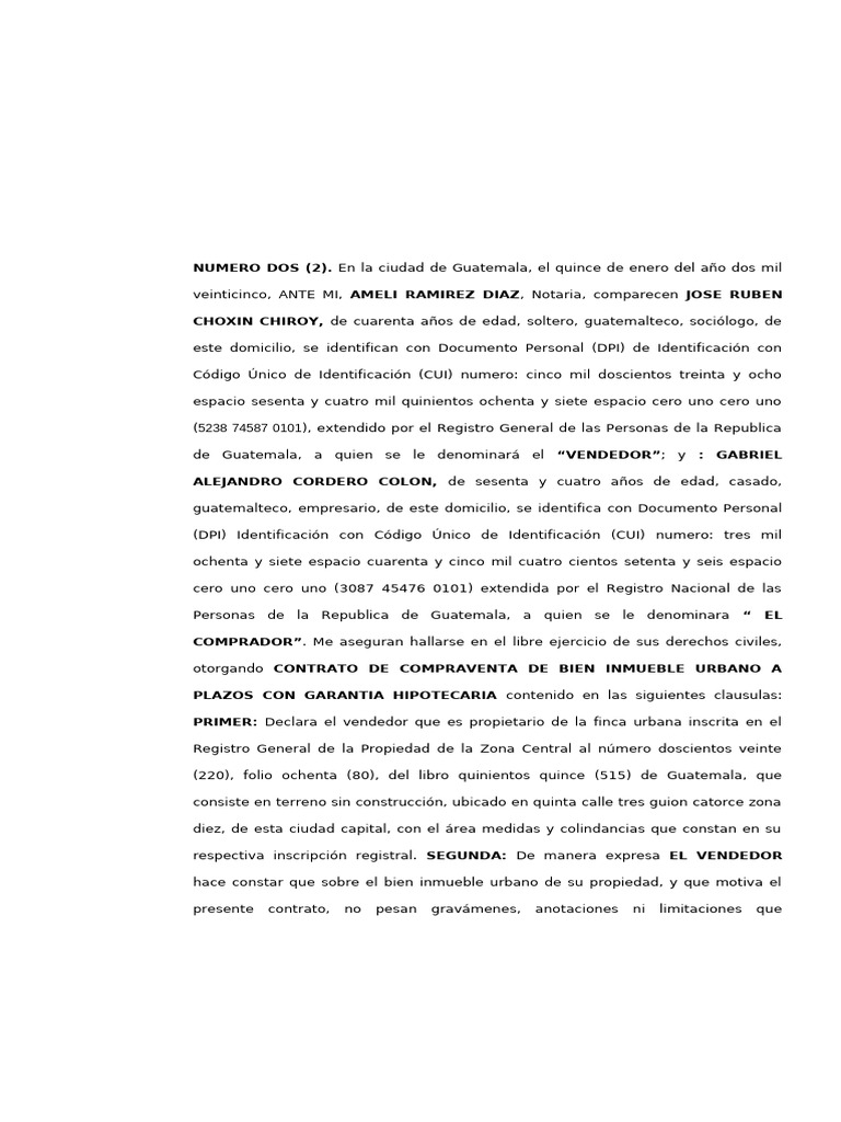Contrato de Compraventa en Guatemala | PDF | Ley de hipotecas | Derecho ...
