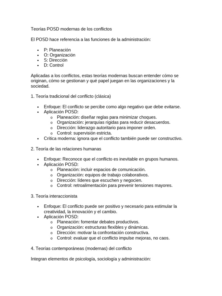 Teorías POSD Modernas de Los Conflicto1 | PDF | Conflicto (proceso ...
