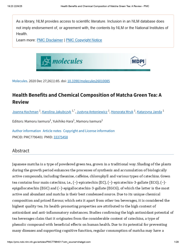 Health Benefits and Chemical Composition of Matcha Green Tea - A Review ...