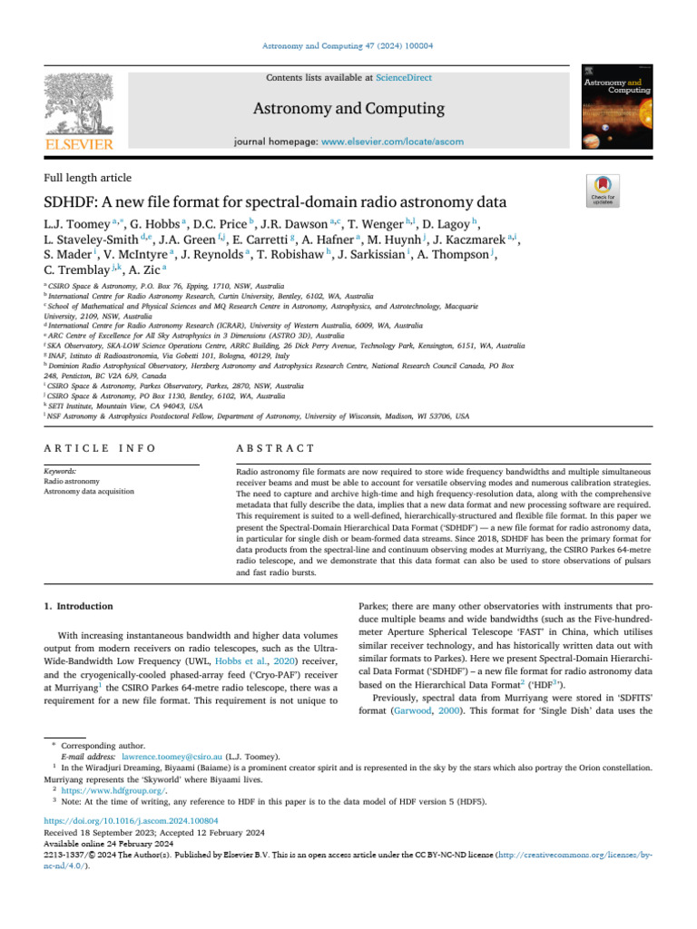 New SDHDF Format for Radio Astronomy | PDF | Metadata | Data