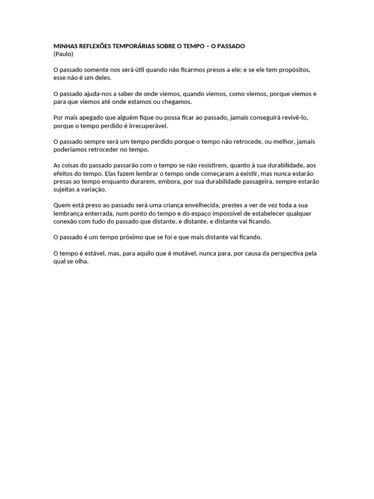 Reflexões sobre o Passado e o Tempo | PDF