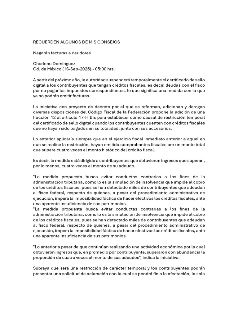Recuerden Algiunos de Mis Consejos 16 Sept 25 | PDF