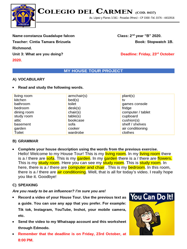 House Tour Project Guidelines 2020 | PDF | Room | Furniture
