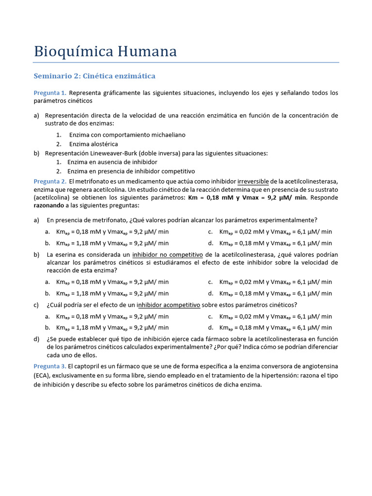 Cinética Enzimática y Efectos Inhibidores | PDF | Inhibidor de la ...
