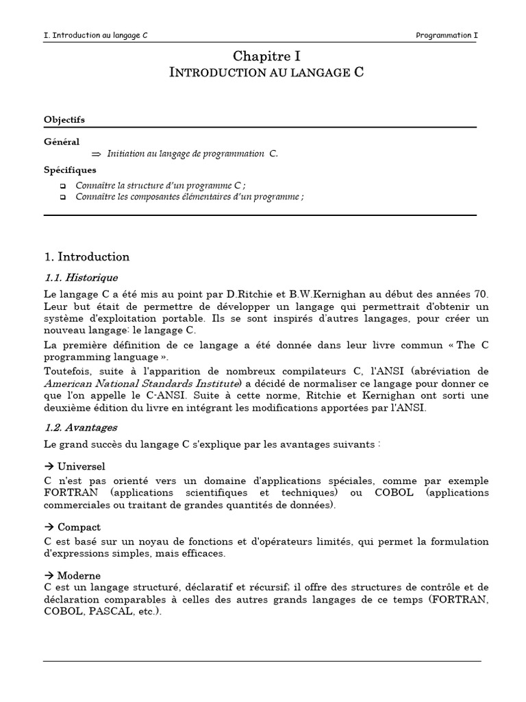 Introduction au langage de programmation C | PDF | C (Langage de ...