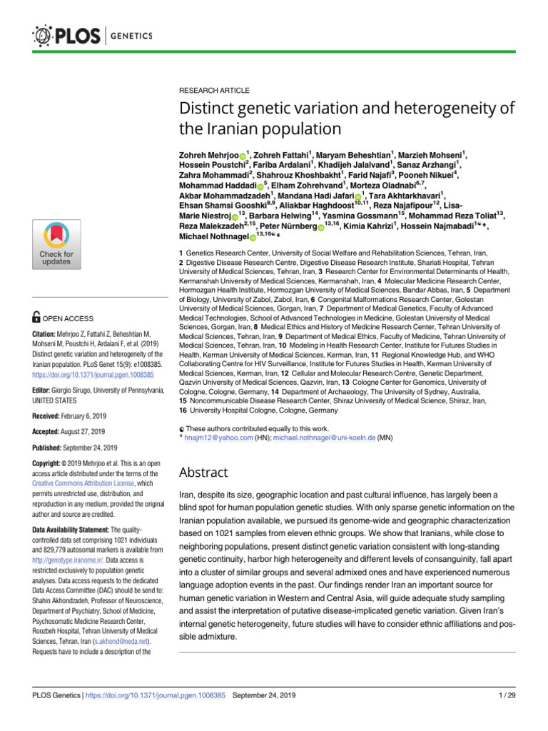 Iranian Population Genetic Diversity | PDF | Iranian Peoples