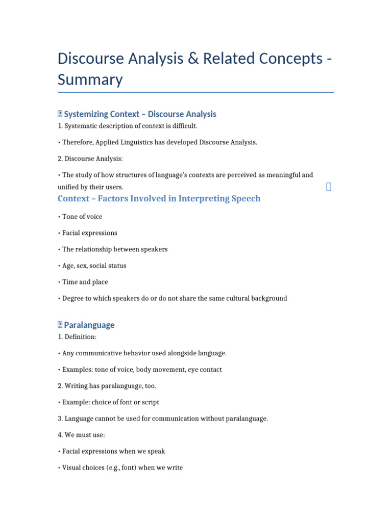 Discourse Analysis: Context and Paralanguage | PDF