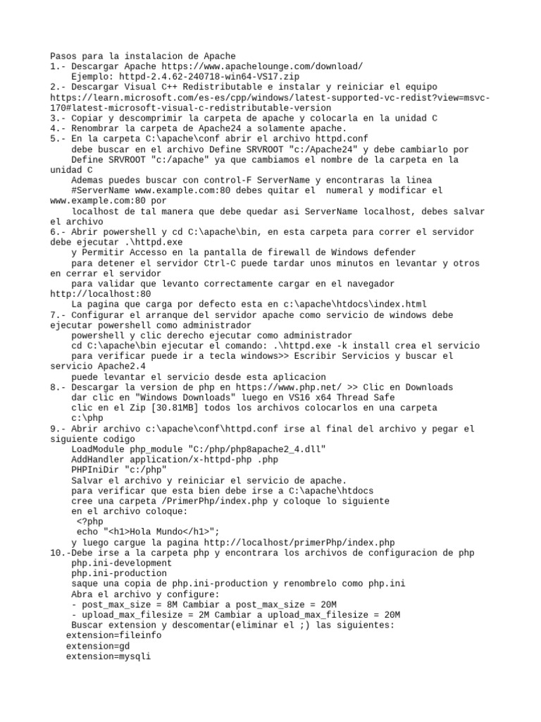 Guía de Instalación de Apache y PHP | PDF | Servidor HTTP Apache | Php